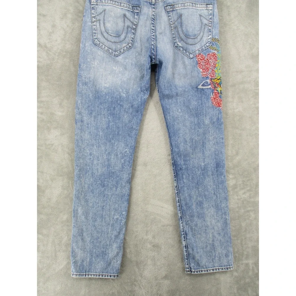 True Religion Jeans Mens 36 Geno Ojai Escape Dragon Embroidered Distressed‎ Blue